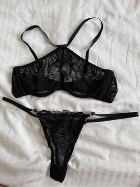 Sheer Black Lace Underwire Bra & Thong Set
